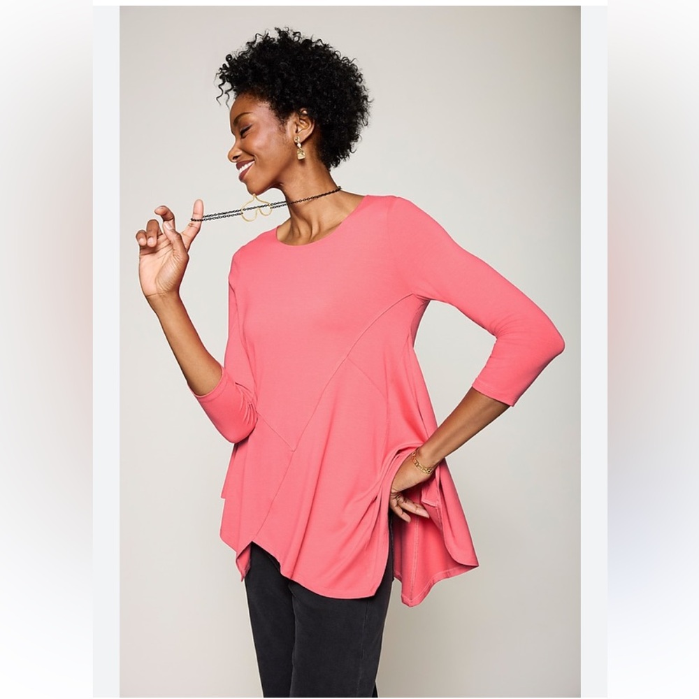 Mariella Tunic by Lisa Bayne Women's Pink Asymmetrical Rayon Top